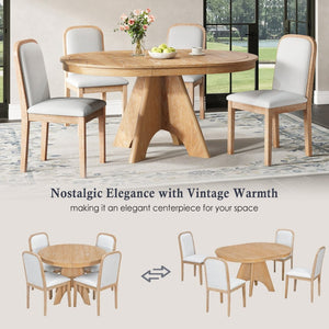 English Elm Trexm Rustic Farmhouse Extendable Dining Set Seats Six with Upholstered Rubberwood Chairs Natural Wood Wash ST000152AAD