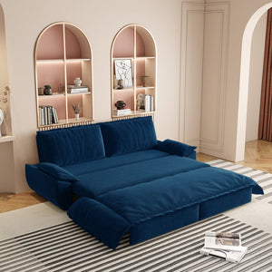 English Elm 73.2" Queen Sleeper Sofa Convertible Corduroy Loveseat for Guest Room or Living Space Blue W1885S00332