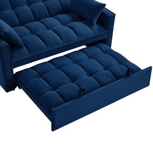 English Elm 4 Loveseat Sofa Bed with Storage Pockets & Armrests, Convertible Pull-Out Sleeper with Wheels, Tufted Comfort and Durable Frame for Small Spaces Navy W2186P166129