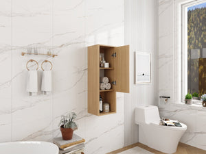 English Elm 12 Inch Oak Wall Mounted Bathroom Cabinet Soft Close Door Engineered Wood Storage W1972P457938