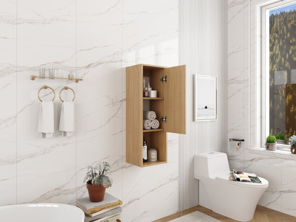 English Elm 12 Inch Oak Wall Mounted Bathroom Cabinet Soft Close Door Engineered Wood Storage W1972P457938