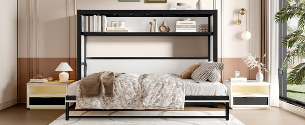 English Elm Twin Space-Saving Murphy Bed With Shelves – Stylish Foldable Metal Wall Bed For Compact Living Spaces W1580S00149-GIGA