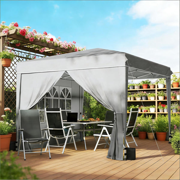 English Elm Convenient Pop up Canopy 10x10 Steel Frame Upf50 Oxford Roof with Sidewalls Included Light Gray,White T3971P454719