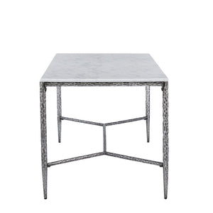 English Elm 6-seater Faux Marble Dining Table with Hammered Iron Brass Accent Legs Modern Loft Forged Pewter N771P392428Y