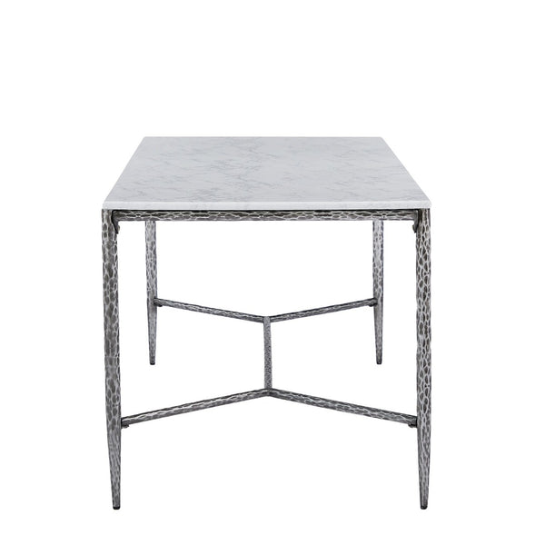 English Elm 6-seater Faux Marble Dining Table with Hammered Iron Brass Accent Legs Modern Loft Forged Pewter N771P392428Y