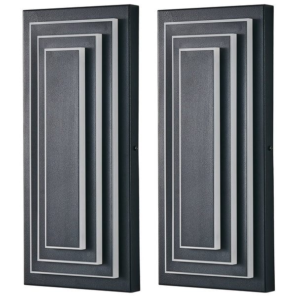 English Elm 3-Tier 15.7 in Outdoor Wall Light Modern Black LED Sconce 3000K Waterproof Metal Exterior Fixture W2312P389972