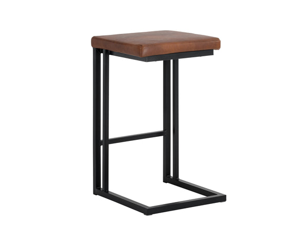 Sunpan Boone Modern Industrial Backless Stool Set of 2 - Durable Cantilever Design for Home or Bar Use Black / Bravo Cognac