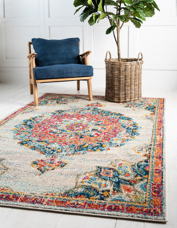 Unique Loom Penrose Alexis Machine Made Medallion Rug Ivory, Black/Blue/Gold/Green/Orange/Red/Pink 9' 10" x 13' 11"