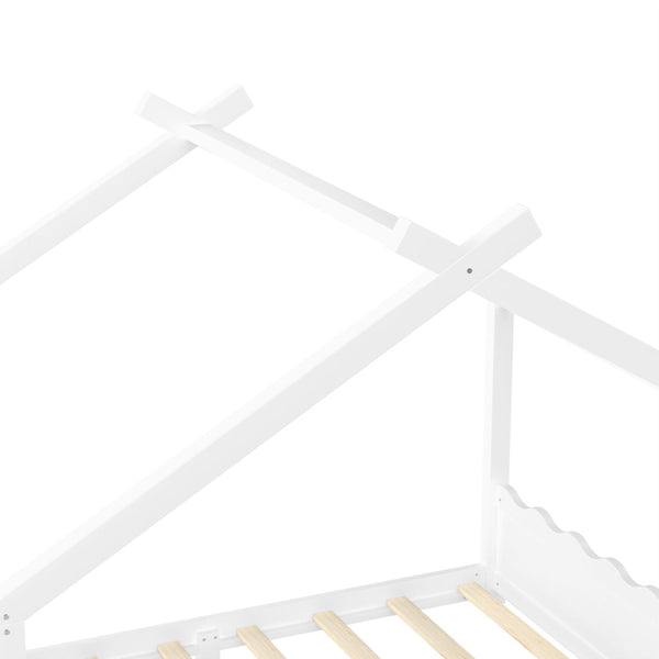 English Elm Queen House Frame Floor Bed Solid Pine Montessori Low Profile Kids Bedroom Light White W1580P387847
