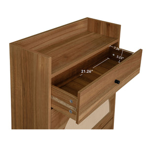 English Elm Rattan, Engineered Rattan 2-Door 1-Drawer Shoe Cabinet with Double Shelves and Pine Wood Feet Durable Finish Walnut W688141533