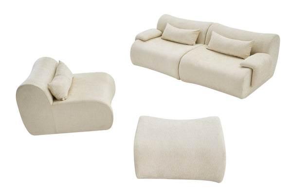 English Elm Boneless Curved Sofa with Chaise High Density Foam Three Seat Modern Living Room W3728S00005