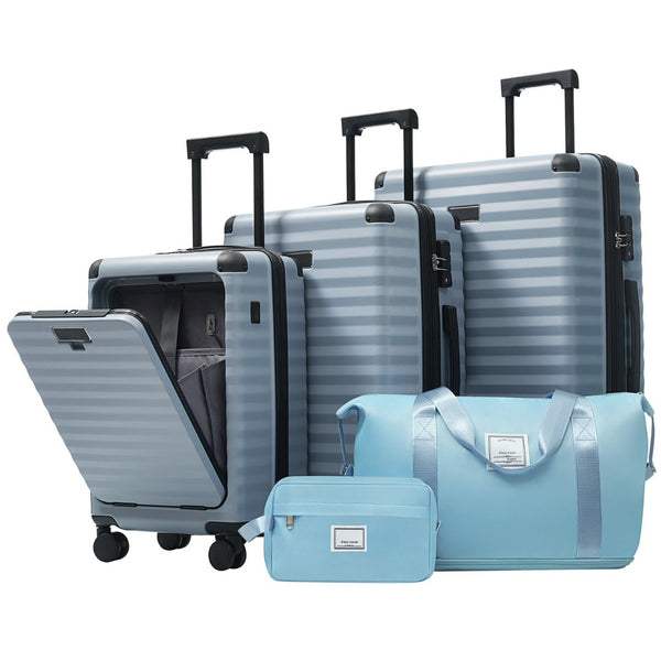 English Elm Luggage 5 Piece Abs Hardshell Travel Set with Usb Port Spinner Wheels and Tsa Lock Sky Blue N732P265290C