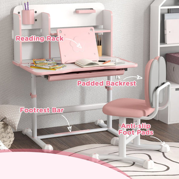 English Elm Qaba Kids Desk And Chair Set - Ergonomic Adjustable Study Desk With Tilt Top, Storage & Comfort In Pink W2225P229581-GIGA
