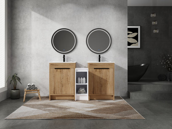 English Elm 60 Inch Freestanding Bathroom Vanity With Ceramic Sink, Soft-Close Doors & Ample Storage Solutions W999S00321