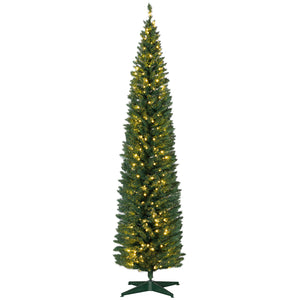 English Elm Homcom 8' Slim Pre-Lit Noble Fir Christmas Tree - 300 Warm White Leds, Realistic Foliage & Easy Setup W2225P249657