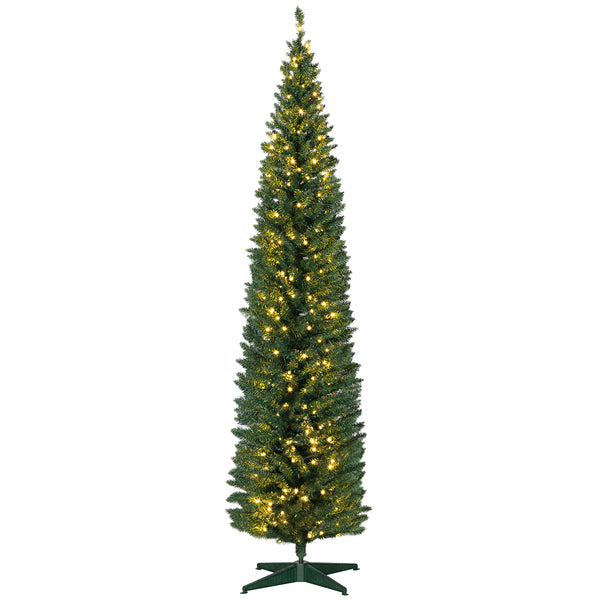 English Elm Homcom 8' Slim Pre-Lit Noble Fir Christmas Tree - 300 Warm White Leds, Realistic Foliage & Easy Setup W2225P249657