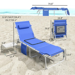 English Elm Pool Tanning Lounger with Face Hole Prone Rest Mesh Seat and Folding Side Table Navy Blue T3971P481187