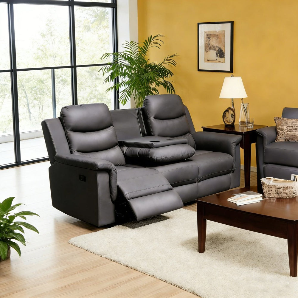 English Elm Reclining Sofa Slipcover Faux Leather Stretch Fit with Console for Media Rooms W2297P469627