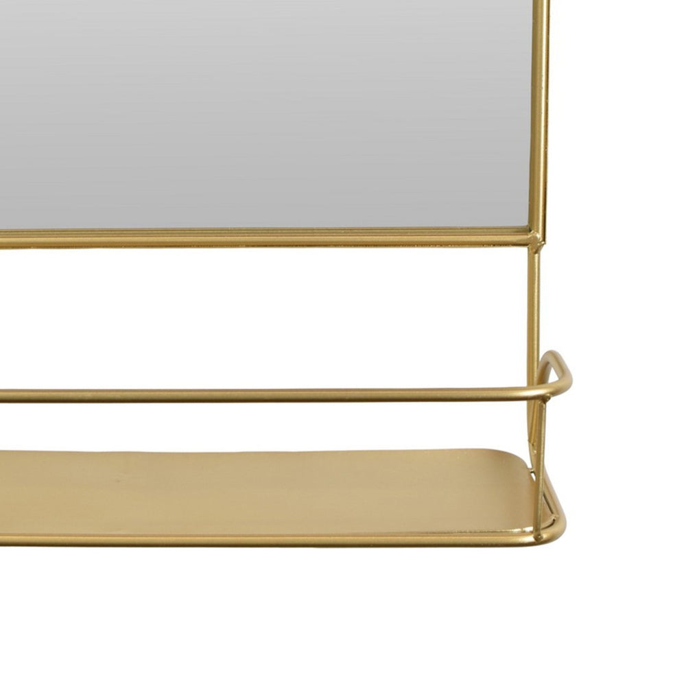 English Elm Rectangular Gold Metal Framed Wall Mirror with Built-in Shelf for Entryway Decor B056P416917