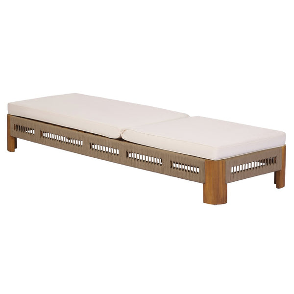English Elm Acacia Wood Outdoor Chaise Lounge with Rope Accents and Adjustable Reclining Backrest N767P363998C_N767P369236T