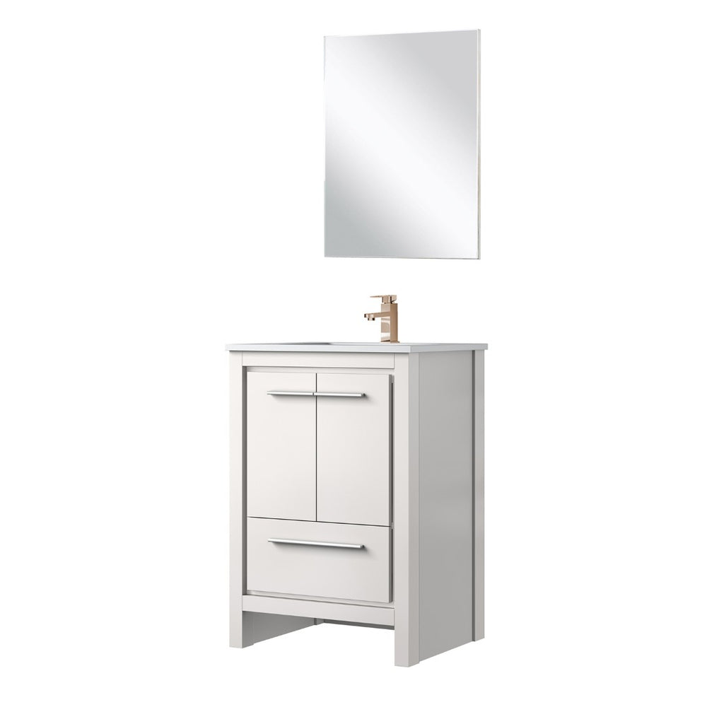 English Elm White Bath Vanity Set With White Quartz Top, Rose Gold Faucet & Matching Mirror For Small Spaces B2731S02038-GIGA