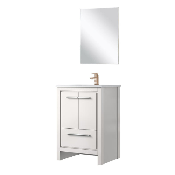 English Elm White Bath Vanity Set With White Quartz Top, Rose Gold Faucet & Matching Mirror For Small Spaces B2731S02038-GIGA