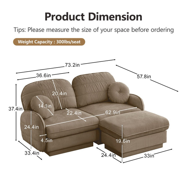 English Elm Chenille Cloud Modular Loveseat with Deep Foam Cushions Quilted Back and Ottoman Light Coffee W714S01757