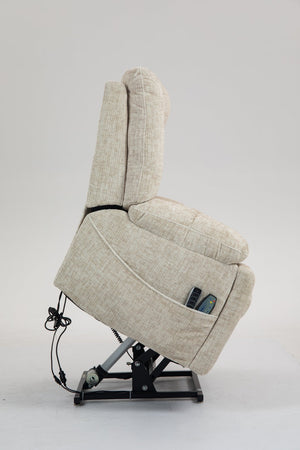 English Elm Power Lift Recliner modern velvet lift chair with remote, tufted wingback, ergonomic support, 350 lb capacity Cream W547S00067