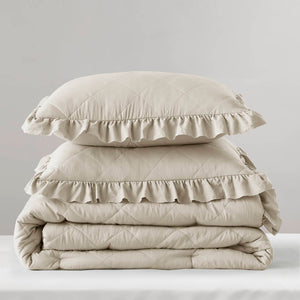 English Elm 3-piece Diamond Quilted King Comforter Set with Ruffled Edges and Prewashed Softness B035P463225