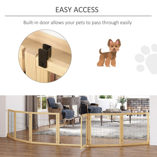 English Elm Pawhut Pinewood Freestanding Pet Gate Six Foldable Panels Locking Door for Dogs W2225P217311