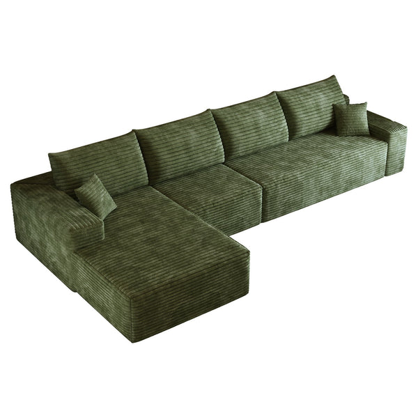English Elm 135" Cloud Sectional Couch - Cozy Modular L-Shape Sofa With Reversible Chaise In Plush Green Fabric W2824S00125