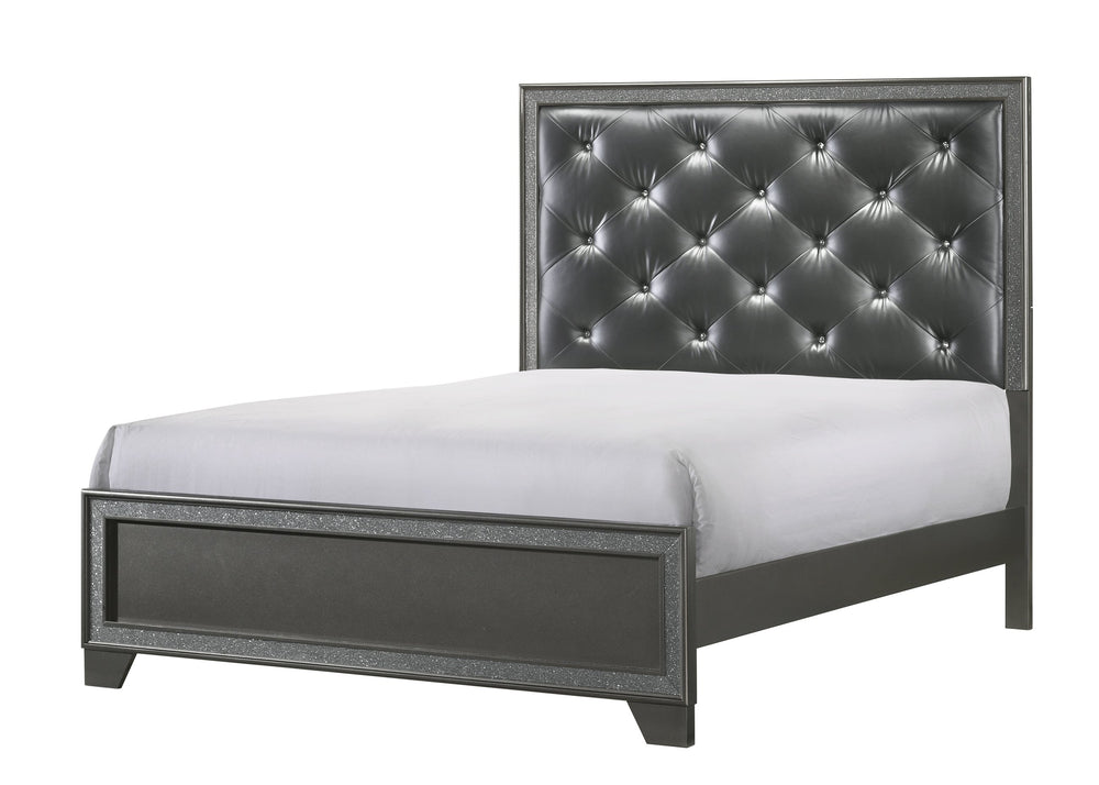 English Elm 1Pc King Size Panel Bed - Luxurious Dark Gray Upholstered Design With High Tufted Headboard & Glam Finish B2741S00267