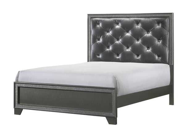 English Elm 1Pc King Size Panel Bed - Luxurious Dark Gray Upholstered Design With High Tufted Headboard & Glam Finish B2741S00267