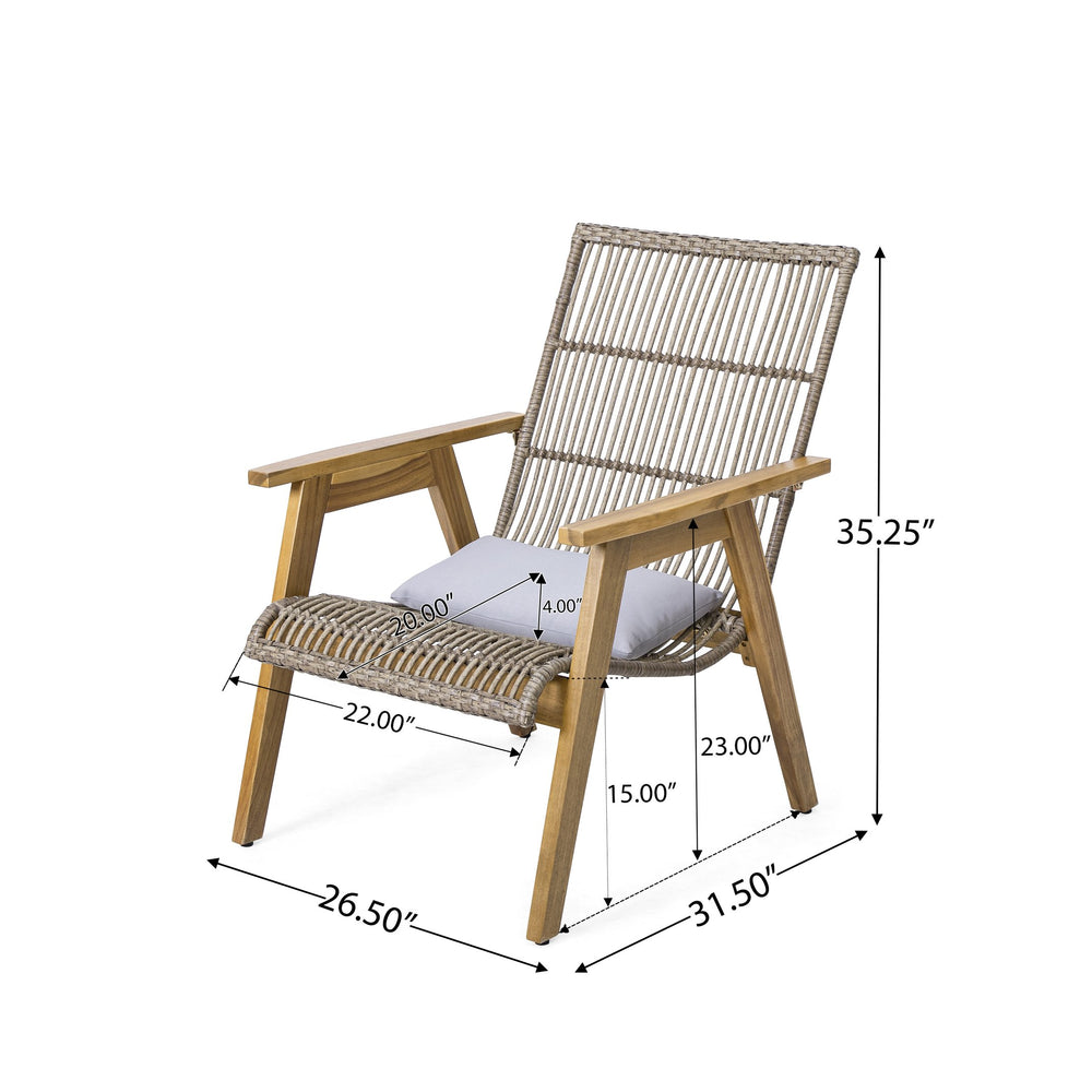 English Elm Christopher Knight Home® - Outdoor Acacia Wood 3-Piece Lounge Set with Teak Finish, Natural Wicker & Light Gray Cushions — Cozy, Durable Patio Ensemble for Deck, Yard, Garden (Chic Modern Design) N780P7316506