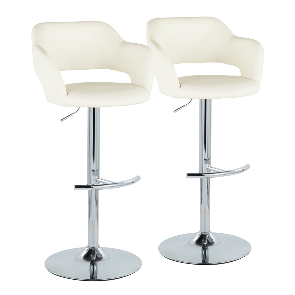English Elm Margarite Adjustable Barstool Set Of 2 - Elegant Chrome & Cream Faux Leather With 360° Swivel Design B202S00969