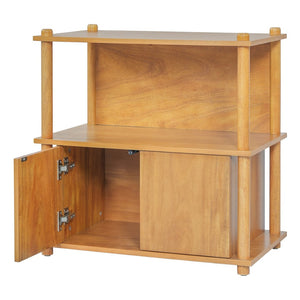 English Elm Wood Grain Nightstand with Open Shelves and Cabinet for Modern Bedroom Storage N758P404669N