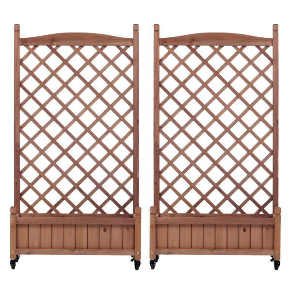 English Elm Raised Wood Planter Boxes with Integrated Trellis for Climbing Vines Set of Two D720094446
