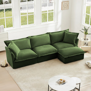English Elm L-Shaped Slipcovered Sectional Sofa - Luxurious Chenille Couch With Convertible Ottoman & Pillows W3041S00052