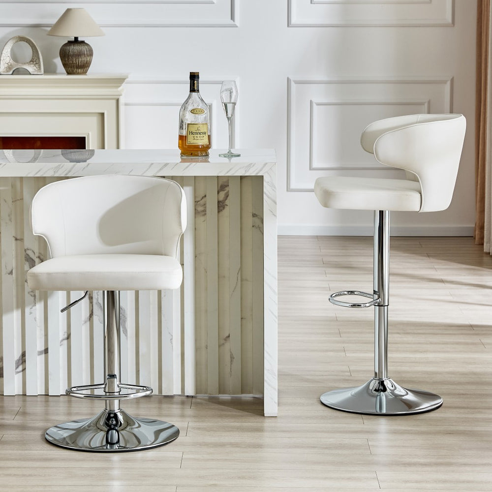 English Elm Modern Oil-wax Upholstered Swivel Barstools with Ergonomic High Back for Kitchen Islands White+Silver W2920P419848
