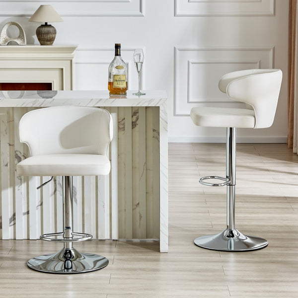 English Elm Modern Oil-wax Upholstered Swivel Barstools with Ergonomic High Back for Kitchen Islands White+Silver W2920P419848