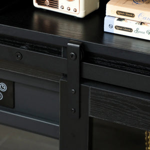 English Elm Tv Console with Electric Fireplace Mdf Steel Frame Glass Cabinet Media Storage T3971S00086