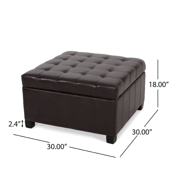 English Elm Upholstered Tufted Pu Leather Ottoman with Hidden Storage for Living Room Seating N757P377356R