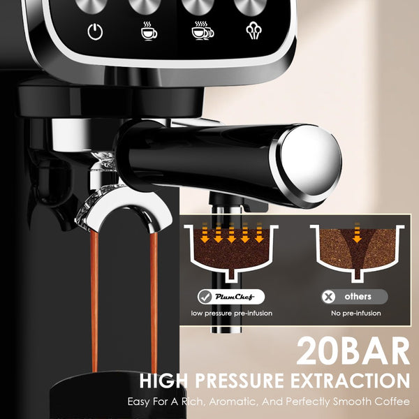 English Elm 20bar Slim Espresso Machine with Steam Wand Cup Warmer and 43oz Detachable Tank W1002P414529
