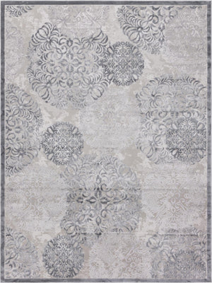 Unique Loom Aberdeen Chatsworth Machine Made Polka Dots Rug Gray, Ivory 9' 0" x 12' 2"