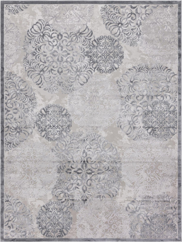 Unique Loom Aberdeen Chatsworth Machine Made Polka Dots Rug Gray, Ivory 9' 0" x 12' 2"