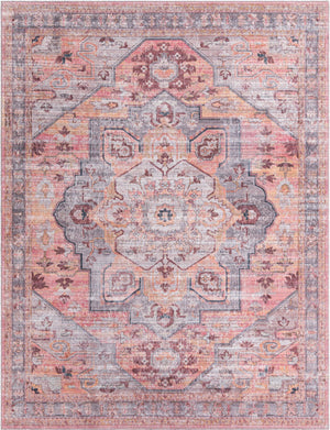 Unique Loom Mangata Melodie Machine Made Border Rug Apricot and pink, Gray/Black/Brown 7' 10" x 10' 0"