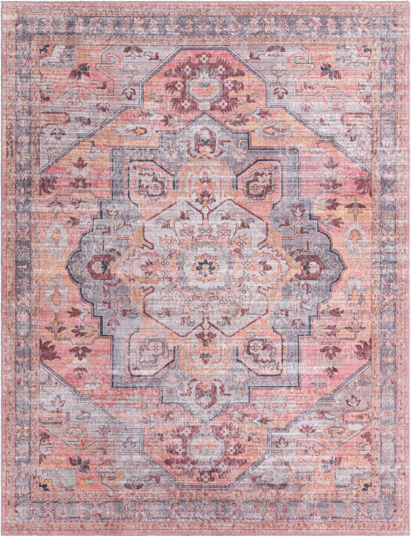 Unique Loom Mangata Melodie Machine Made Border Rug Apricot and pink, Gray/Black/Brown 7' 10" x 10' 0"
