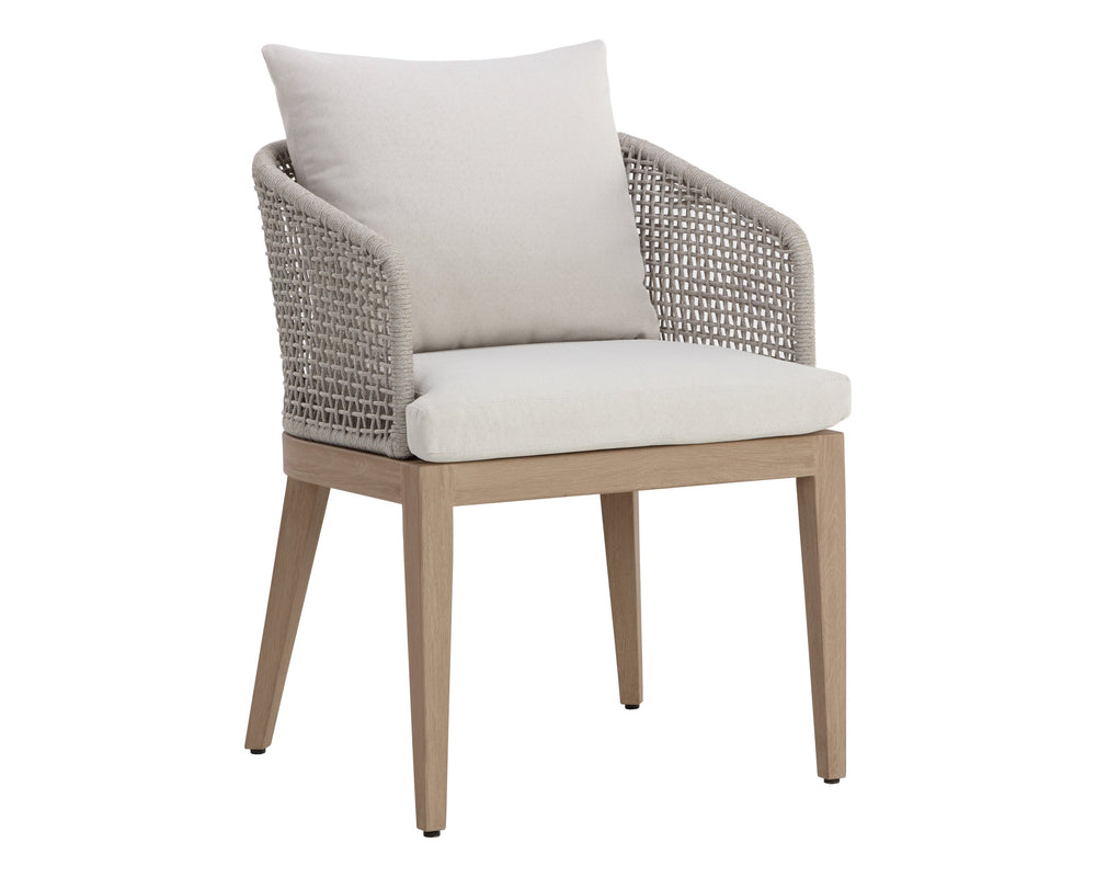 Sunpan Capri Outdoor Dining Armchair - Stylish, Durable Teak & Greymix Weave for Ultimate Comfort & Elegance Drift Brown / Palazzo Cream