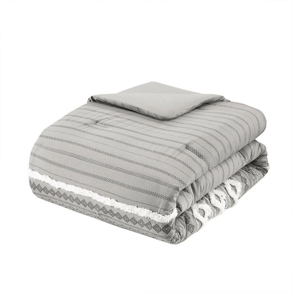 JLA Home INK+IVY - Cotton Mid-Century Geometric Comforter Set with Tufted Chenille Accents, Breathable OEKO-TEX Certified Ivory II10-995