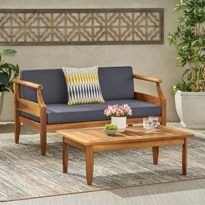 English Elm Christopher Knight Home® - Aston Acacia Wood Outdoor Loveseat Set with Water-Resistant Cushions and Mid-Century Modern Frame Teak 68891.00DGRY